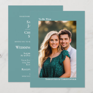 Simple Minimalist Teal Vertical Photo Wedding Invitation