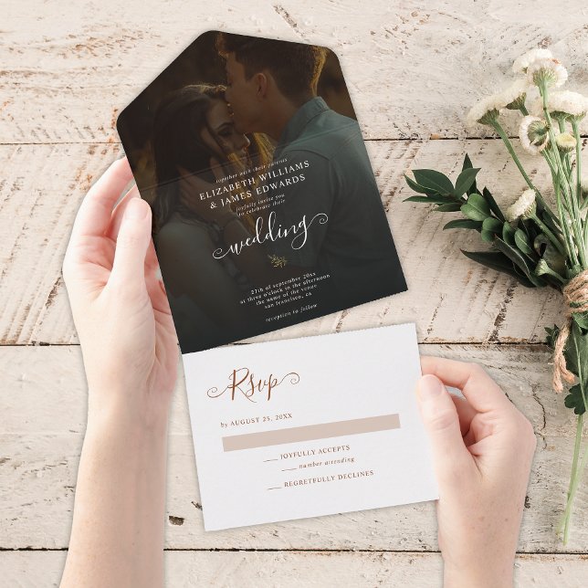 Simple Minimalist Terracotta Bohemian Wedding All In One Invitation (Creator Uploaded)
