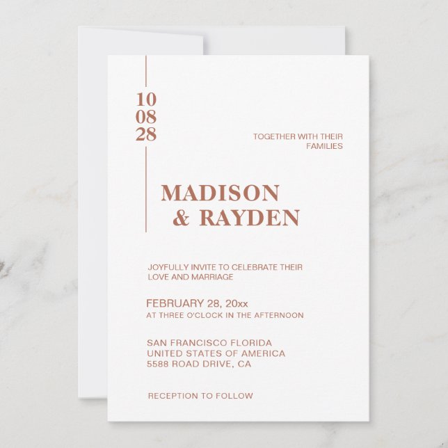 Simple Minimalist Terracotta Bold Script Wedding Invitation (Front)