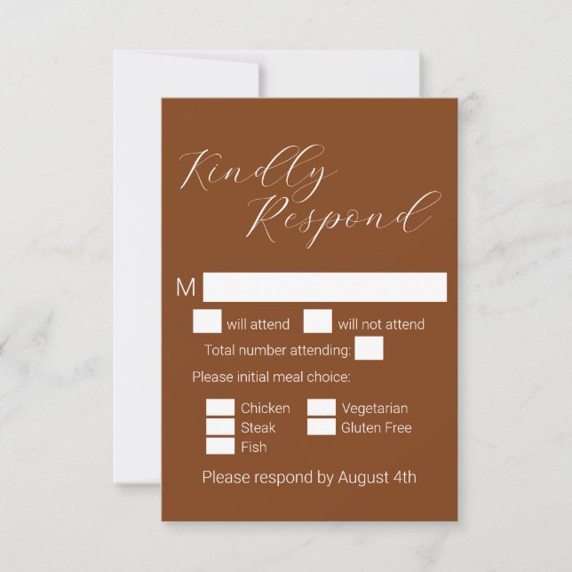 Simple Minimalist Terracotta Meal Choice Wedding RSVP Card (Front)