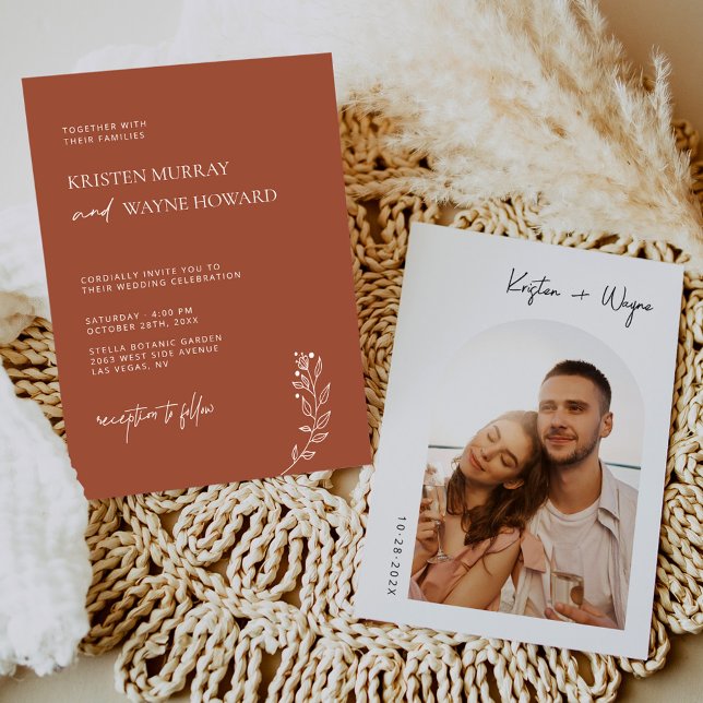 Simple Minimalist Terracotta Photo Wedding Invitation (Creator Uploaded)