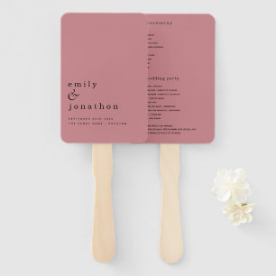 Simple Minimalist Text Dusty Rose Wedding Program Hand Fan