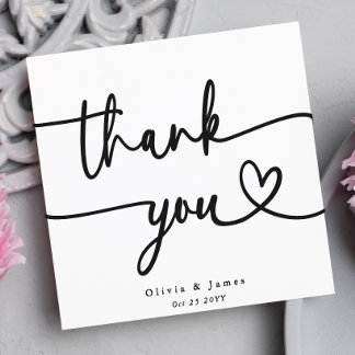 Simple Minimalist Thank You Script Heart Wedding Card
