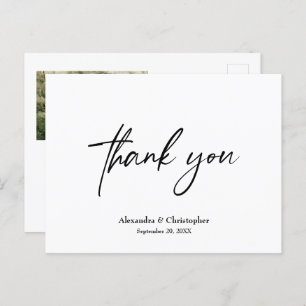 Simple Minimalist Thank You Script Wedding Photo  Postcard
