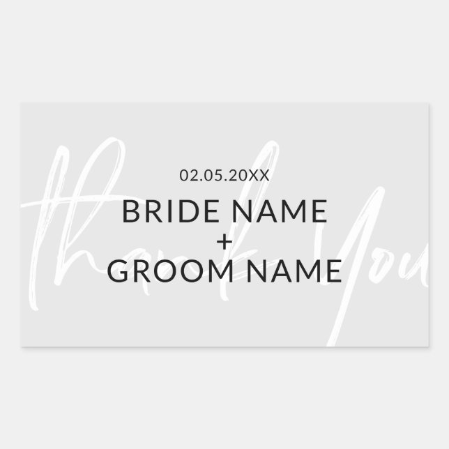 Simple Minimalist Thank You Wedding Grey Favours R Rectangular Sticker (Front)