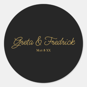 Simple Minimalist Timeless Black Gold Script Classic Round Sticker