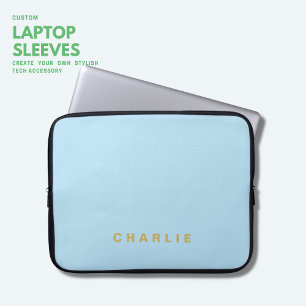 Simple Minimalist Trendy Pale Blue Monogram Laptop Sleeve