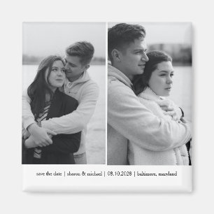 Simple Minimalist Two Photo Save the Date Magnet