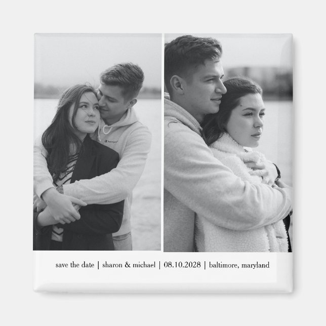 Simple Minimalist Two Photo Save the Date Magnet (Front)