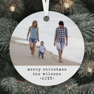 Simple Minimalist Typewriter Christmas 2 Photo Metal Tree Decoration