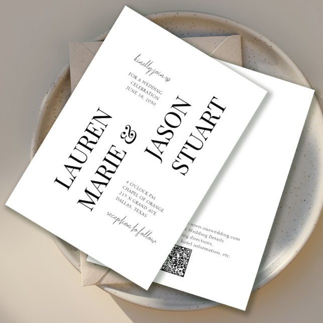 Simple Minimalist Typography Black QR Code Wedding Invitation (Creator Uploaded)