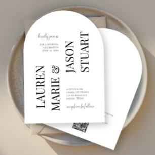Simple Minimalist Typography Black QR Code Wedding Invitation