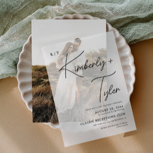 Simple minimalist typography casual wedding vellum invitations