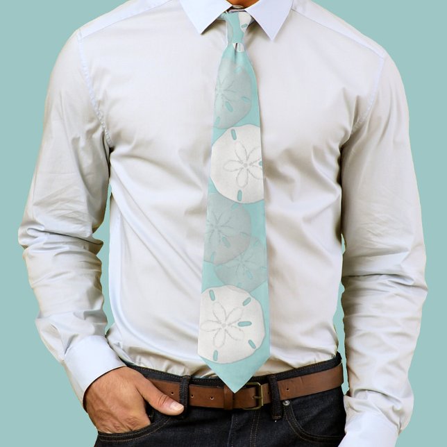 Simple Minimalist Watercolor Turquoise Blue Basic Tie (Sand dollar pattern neck tie. )