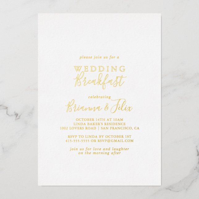 Simple Minimalist Wedding Breakfast Gold    (Front)