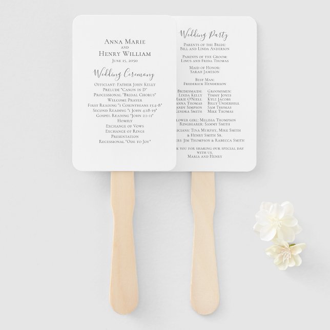 Simple Minimalist Wedding Ceremony Program Hand Fan (Front and Back)