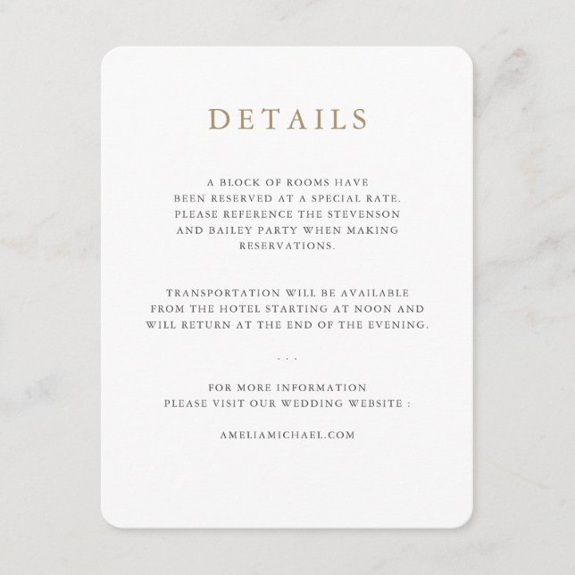 Simple Minimalist Wedding Details card (Front)