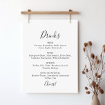 Simple Minimalist Wedding Drinks Menu Sign<br><div class="desc">This simple minimalist wedding drinks menu sign is perfect for a modern wedding. The simple and elegant design features classic and fancy script typography in black and white.</div>