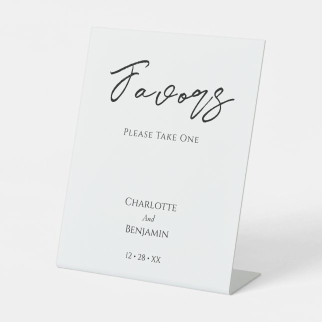 Simple Minimalist Wedding Favours Pedestal Sign (Front)