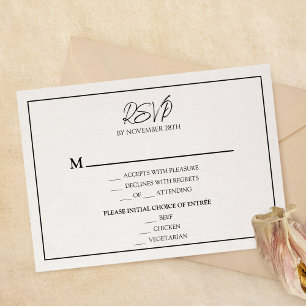 Simple Minimalist Wedding Menu RSVP Response Card