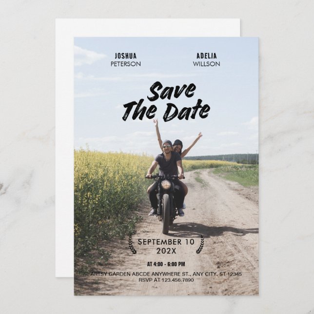 Simple minimalist wedding movie poster photo  save the date (Front/Back)
