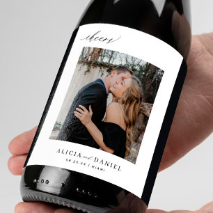 Simple minimalist wedding photo wine label