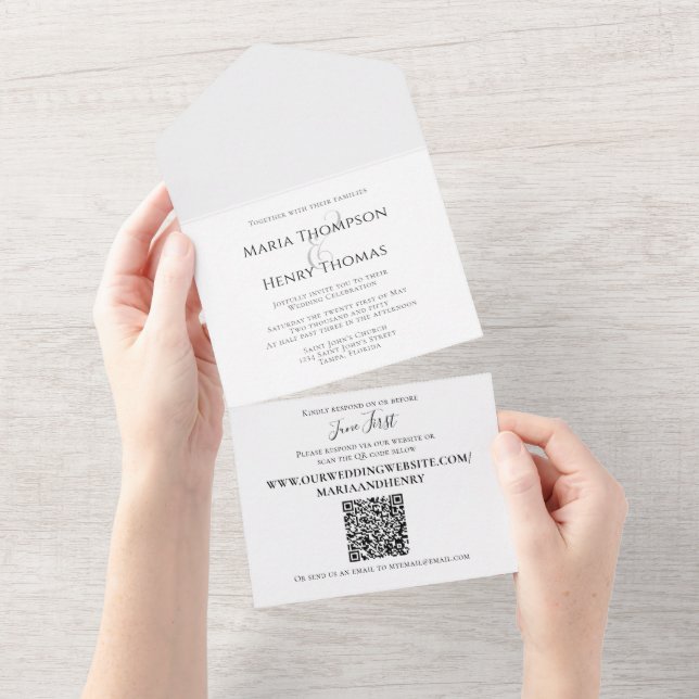 Simple Minimalist Wedding QR Code Guest Addressed All In One Invitation (Tearaway)