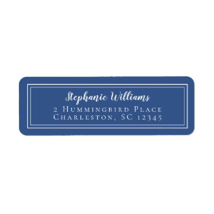 Simple Minimalist Wedding RSVP Blue and White Return Address Label