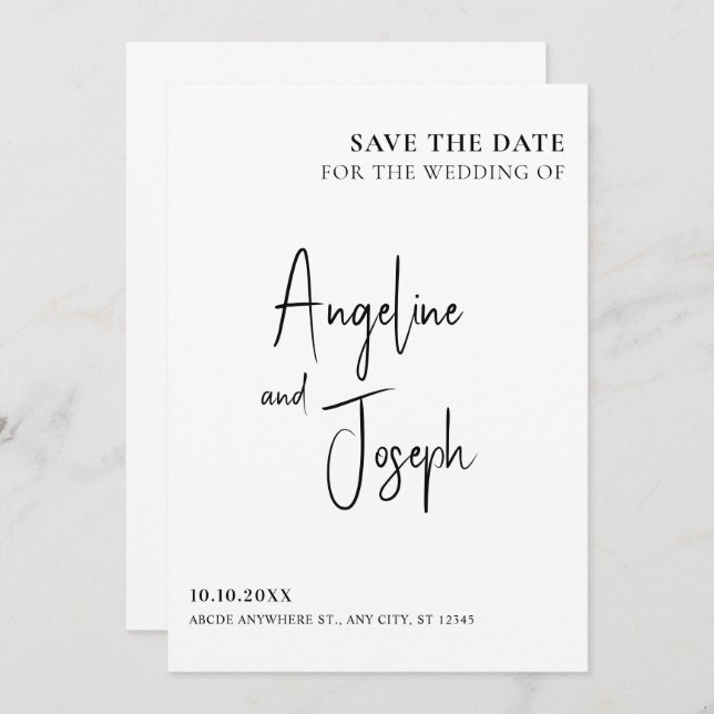 Simple minimalist wedding save the date (Front/Back)