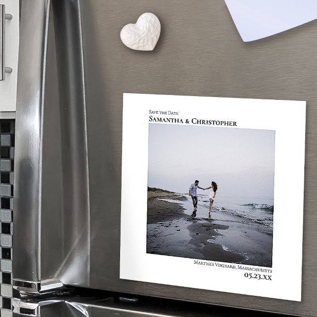 Simple Minimalist Wedding Save the Date Photo Magnetic Invitation (In Situ on Refrigerator)
