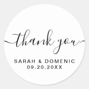 Simple Minimalist Wedding Thank You Chic Classic Round Sticker