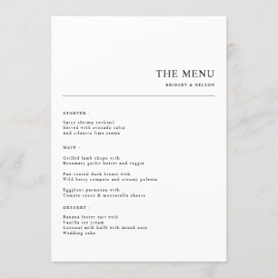 Simple Minimalist Wedding Wedding Dinner Menu