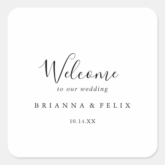 Simple Minimalist Wedding Welcome Square Sticker (Front)