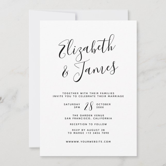 Simple Minimalist Wedding With RSVP Details Invitation (Front)