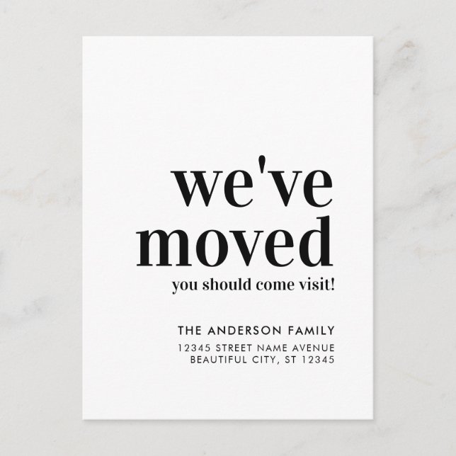 Simple Minimalist We've Moved Modern Black Moving Announcement Postcard (Front)