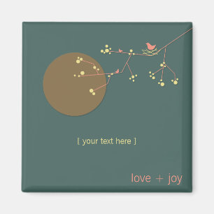 Simple Minimalist Whimsical Nesting Birds & Family Magnet