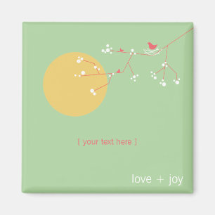 Simple Minimalist Whimsical Nesting Birds & Family Magnet