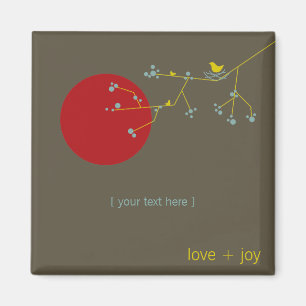 Simple Minimalist Whimsical Nesting Birds & Family Magnet