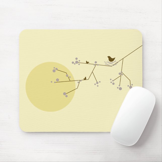 Simple Minimalist Whimsical Nesting Birds & Family Mouse Pad (With Mouse)
