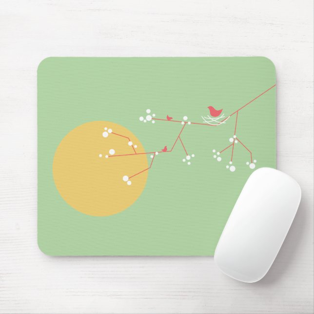 Simple Minimalist Whimsical Nesting Birds & Family Mouse Pad (With Mouse)