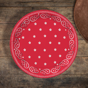 Simple Minimalist Whimsical Rustic Red Bandanna Paper Plate