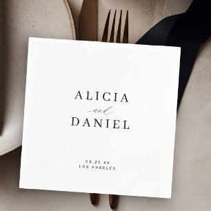 Simple minimalist white black elegant wedding napkin