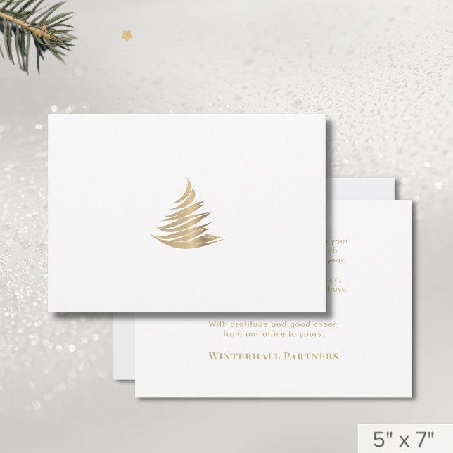 Simple Minimalist White Gold Christmas Tree Holiday Card (Creator Uploaded)