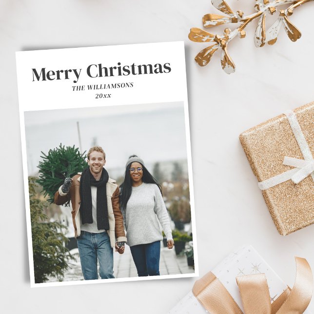 Simple Minimalist White Modern Photo Christmas Holiday Card (Creator Uploaded)