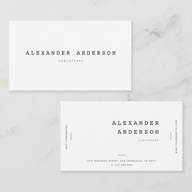 Simple Minimalist White Professional Business Card (Front/Back)