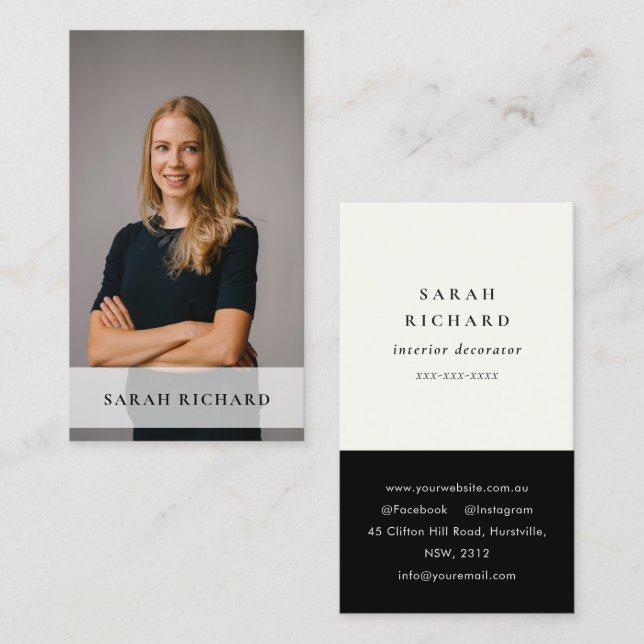 Simple Minimalist White Professional Custom Photo Business Card (Front/Back)