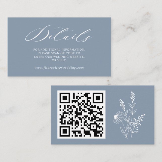 Simple Minimalist Wildflower Dusty Blue Wedding    Enclosure Card (Front/Back)