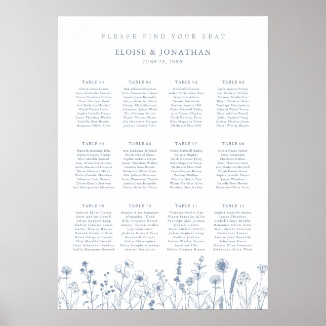 Simple Minimalist Wildflower Wedding Seating Chart (Front)
