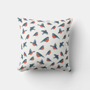 Simple Minimalist Winter Blue Red Bird Pattern Cushion
