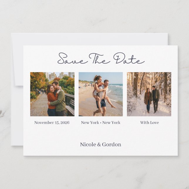 Simple Minimalist with Photos Wedding Save The Date (Front)